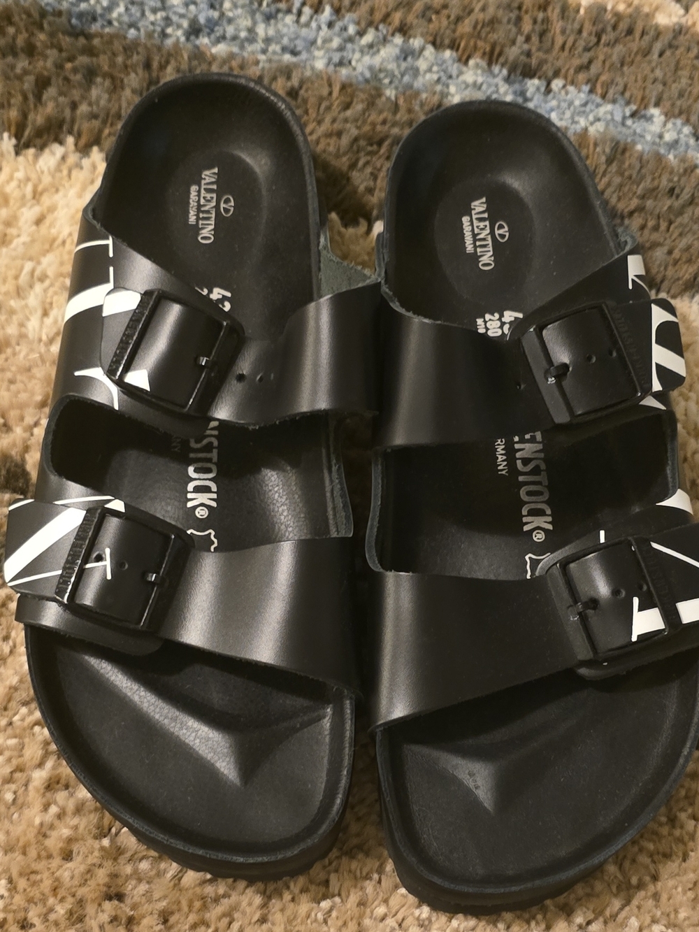 Valentino x Birkenstock Black Two-Strap Slide Sandals